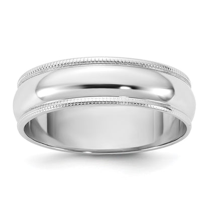 14k White Gold 5.5mm LTW Milgrain Half Round Band Size 8