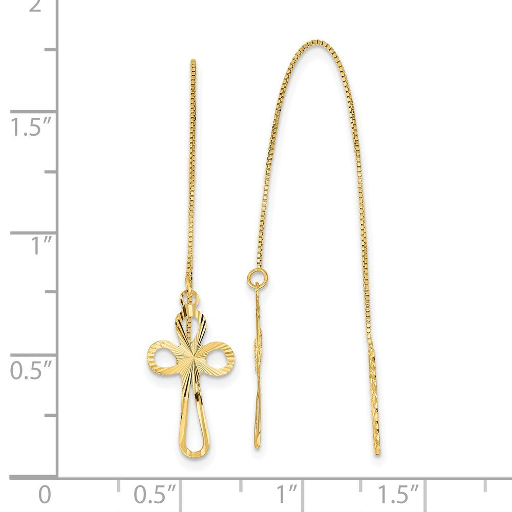 14k Yellow Gold Polished Diamond-Cut Box Chain w/Cross Threader Earrings