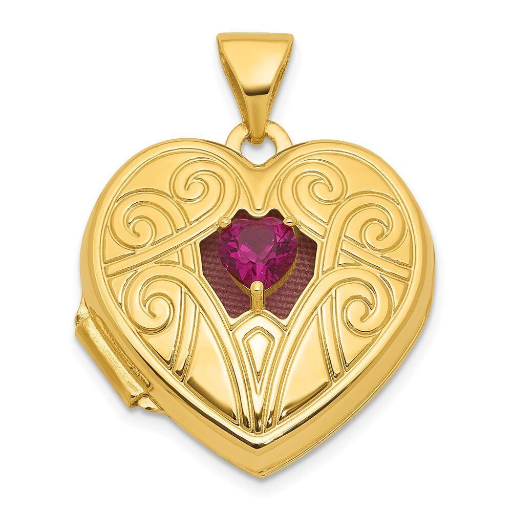 14k Yellow Gold Polished Lab Created Ruby 18mm Heart Locket Pendant