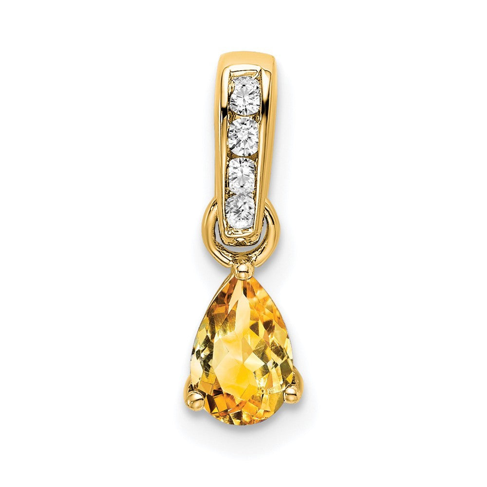 14k Yellow Gold Pear Citrine and Diamond Pendant
