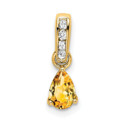 14k Yellow Gold Pear Citrine and Diamond Pendant