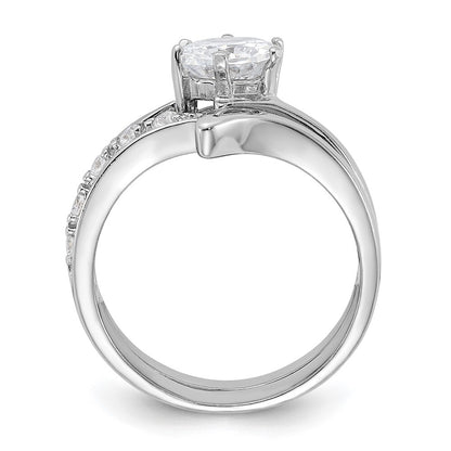 Sterling Silver Rhodium-plated 2-piece Cubic Zirconia Wedding Ring Set Size 6