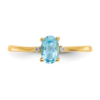 14K Yellow Gold Diamond & Blue Topaz Birthstone Ring