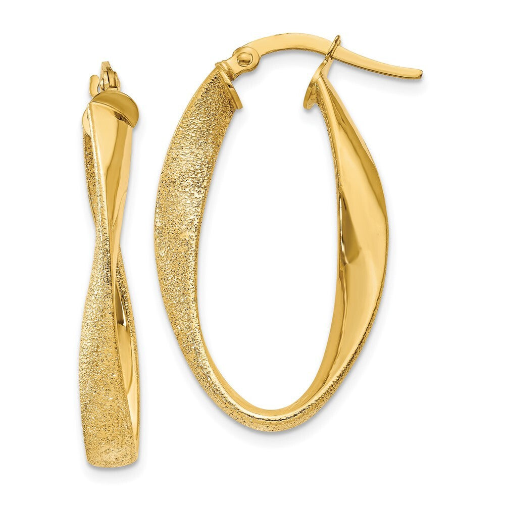 14k Yellow Gold Oval Twist Hoop Earrings Gift for Women
