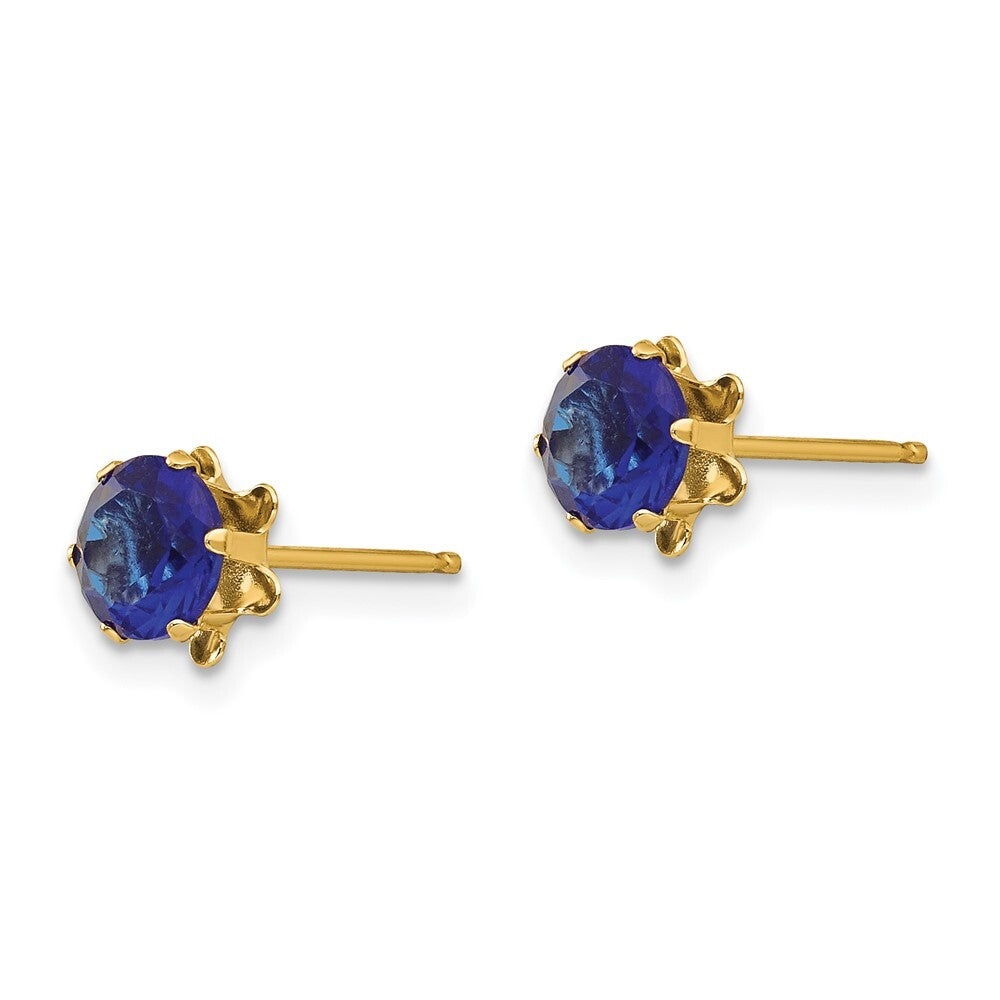 14k Yellow Gold 5mm Cubic Zirconia Birthstone (Sep) Stud Earrings