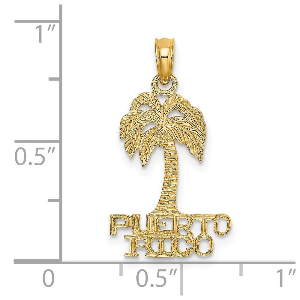 14k Yellow Gold Flat PUERTO RICO Under Palm Tree Charm Pendant for Women