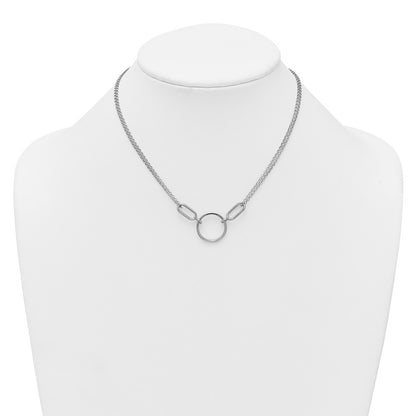 Sterling Silver Rhodium-plated Polished Circle 16" with 1" Ext Necklace