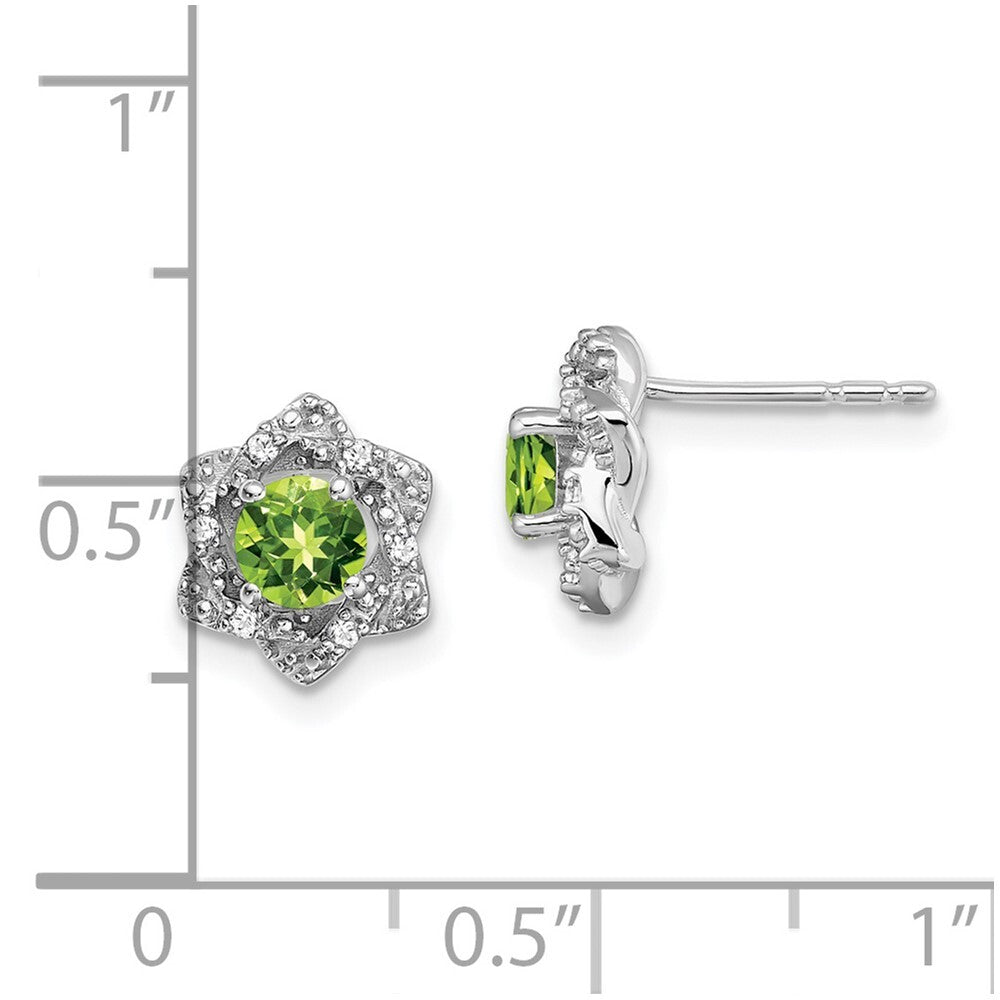 14k White Gold Peridot and Diamond Stud Earrings