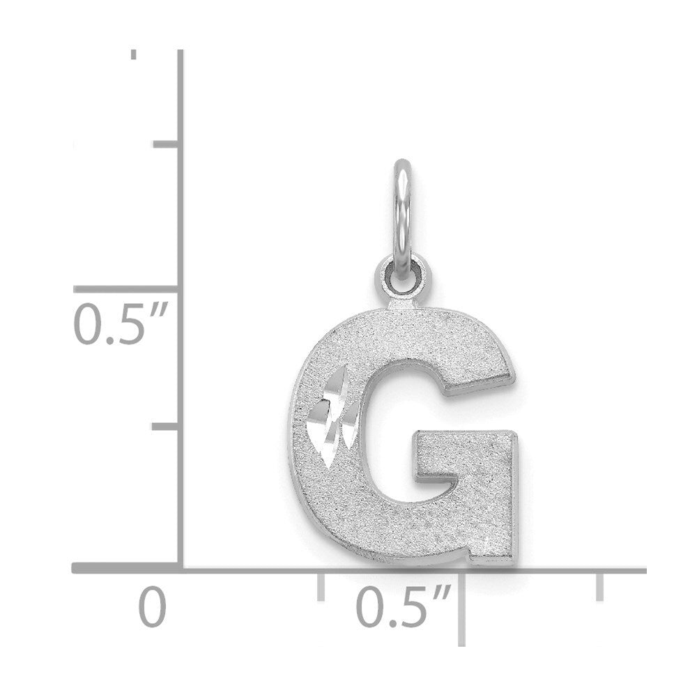 14k White Gold Satin Diamond-cut Letter G Initial Charm Pendant for Women