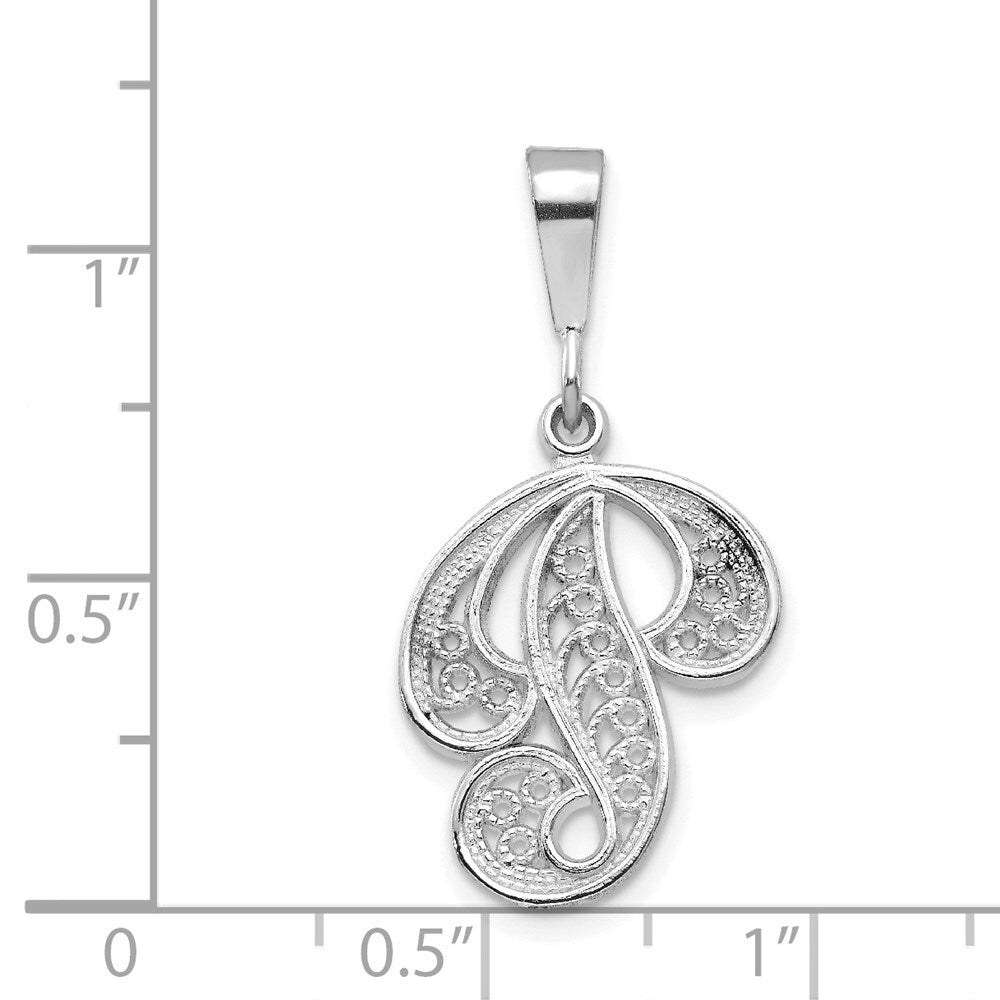 14k White Gold Solid Polished Script Filigree Letter P Initial Pendant for Women