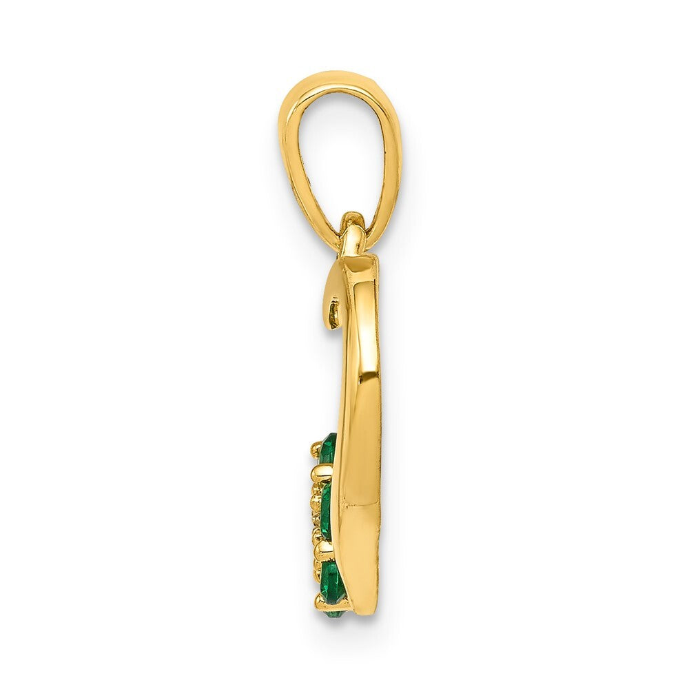 14k Yellow Gold Diamond and Emerald Heart and Flower Pendant for Women