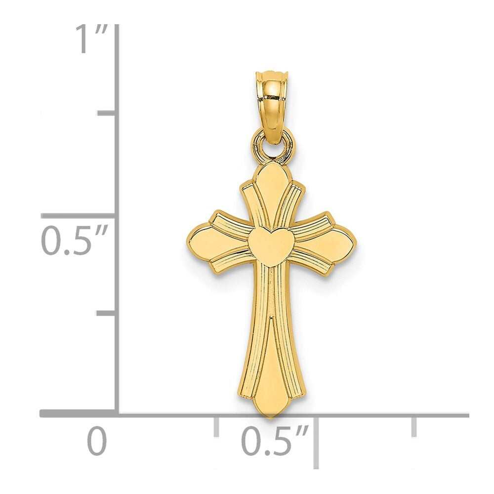 14k Yellow Gold Polished Cross  Heart Charm Pendant for Women