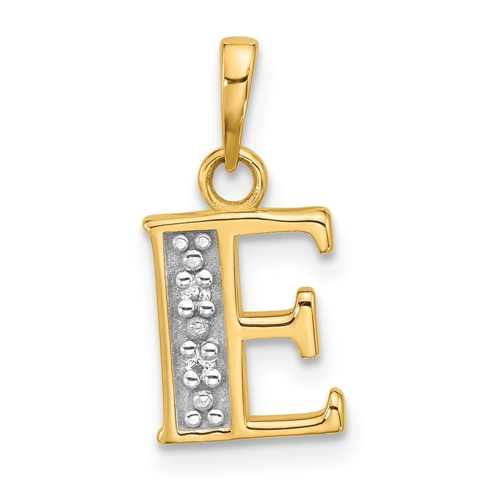 14k Yellow Gold with Rhodium Diamond Letter E Initial Pendant