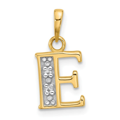 14k Yellow Gold with Rhodium Diamond Letter E Initial Pendant
