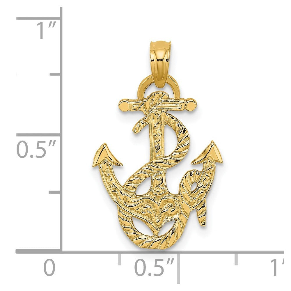 14k Yellow Gold Polished Anchor and Rope Charm