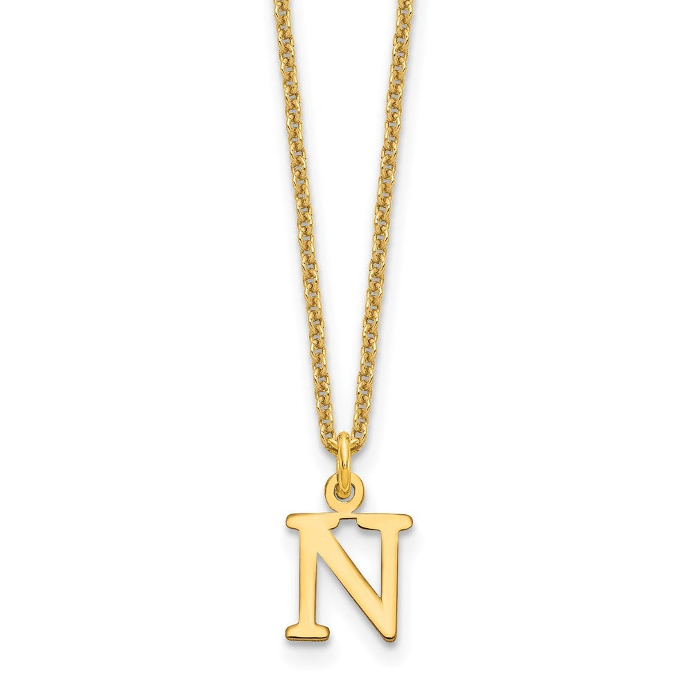 14k Yellow Gold Cutout Letter N Initial Necklace