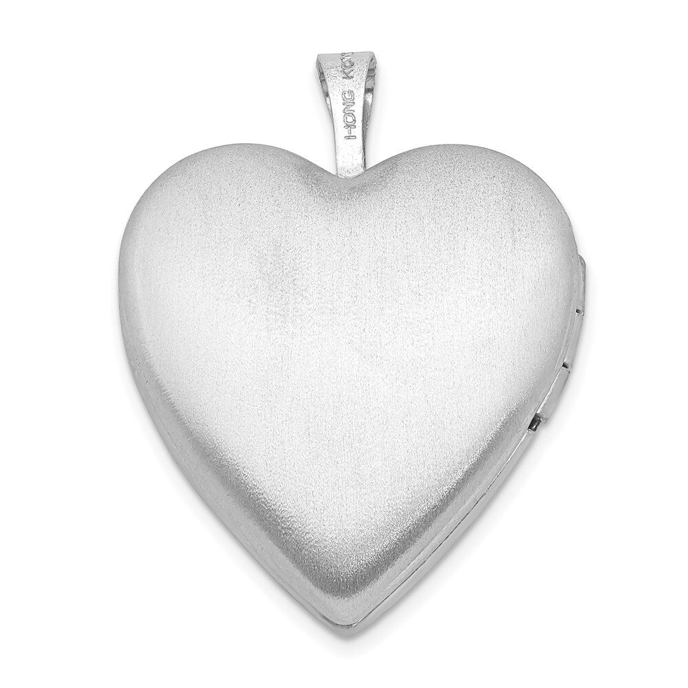 Sterling Silver Rhod-plated 20mm Diamond-cut & Enameled Mom Rose Heart Locket