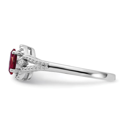 Sterling Silver Rhodium-plated Created Ruby & Diamond Ring