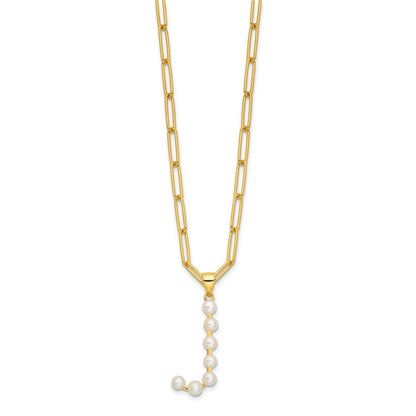 Sterling Silver 3-5.5mm White Button Cultured Pearl LETTER J Necklace 18"