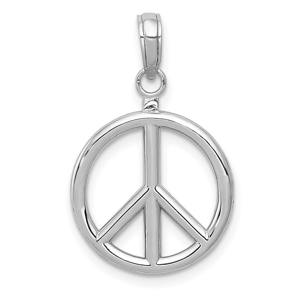 14k White Gold 3D Polished Peace Sign Charm Pendant for Women