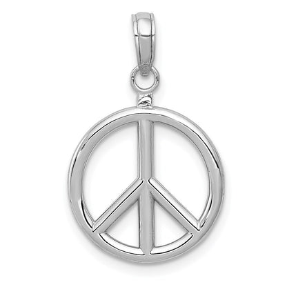 14k White Gold 3D Polished Peace Sign Charm Pendant for Women
