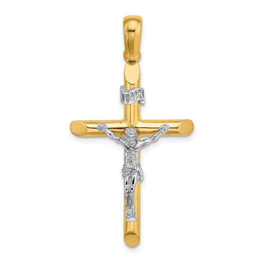 14K Two-Tone Gold Polished Crucifix Charm