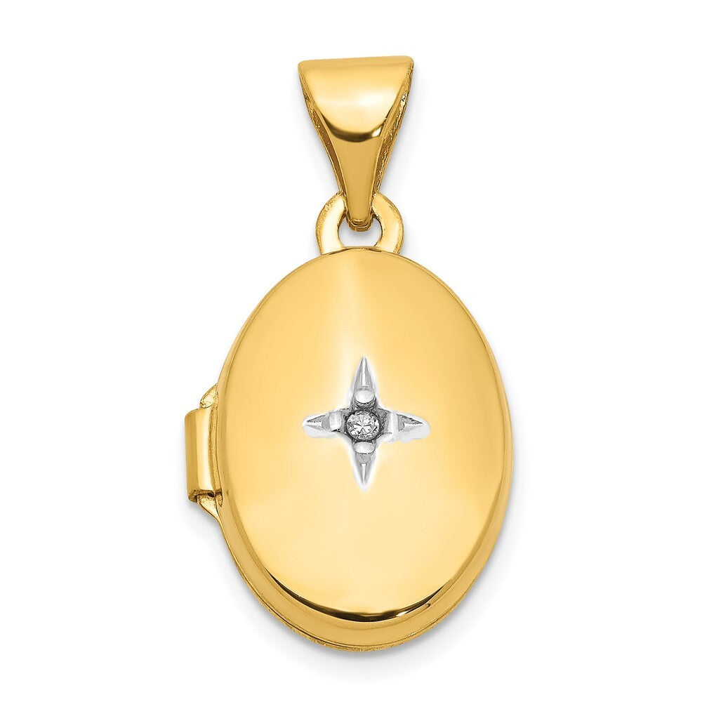 14k Yellow Gold Diamond Oval Locket Pendant for Women
