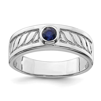 Sterling Silver Rhodium-plated Men's Blue Sapphire Ring Size 11