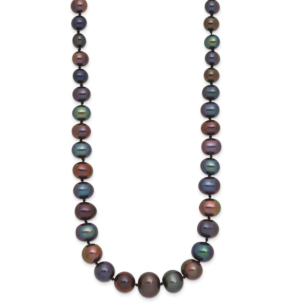 14k White Gold 4-10mm Graduated Black Near Round Cultured Pearl Necklace 18"
