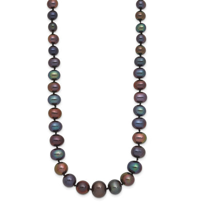 14k White Gold 4-10mm Graduated Black Near Round Cultured Pearl Necklace 18"