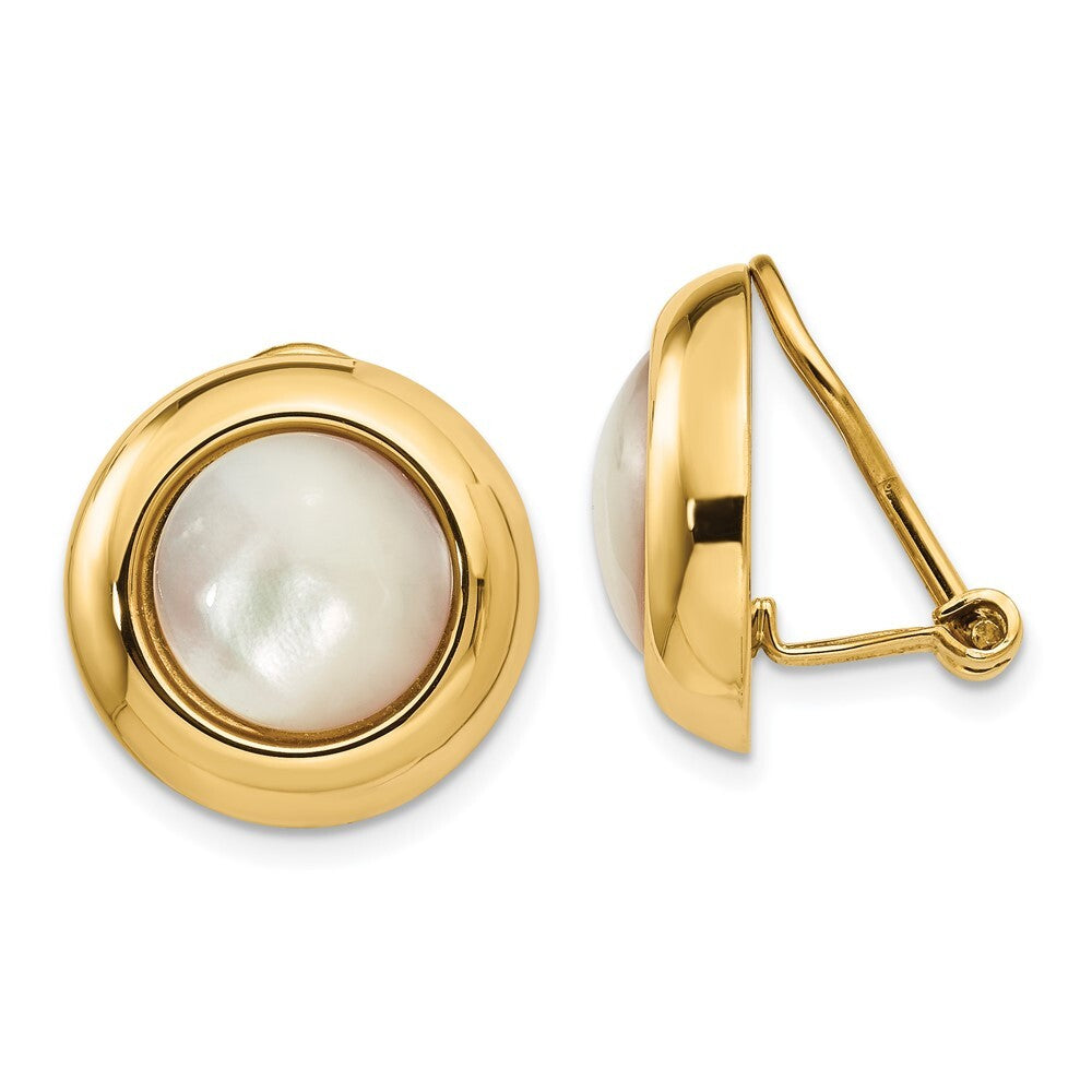 14k Yellow Gold Omega Clip MOP Non-pierced Stud Earrings