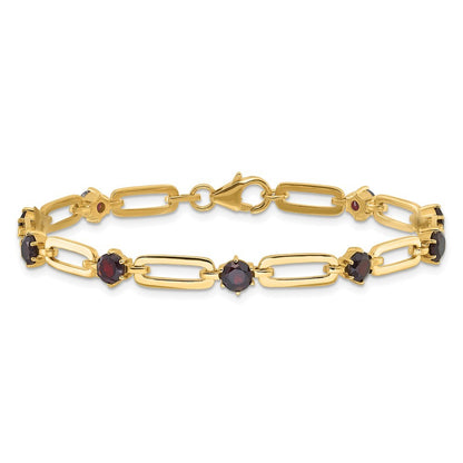 Sterling Silver Gold-tone 5mm 4.05GA Garnet Paperclip Chain Bracelet