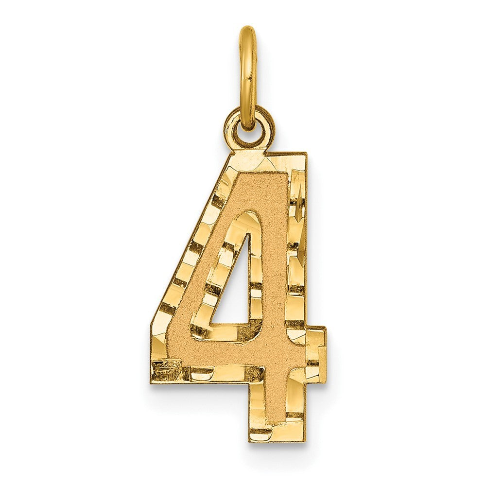 14k Yellow Gold Medium Diamond-cut Number 4 Charm Pendant