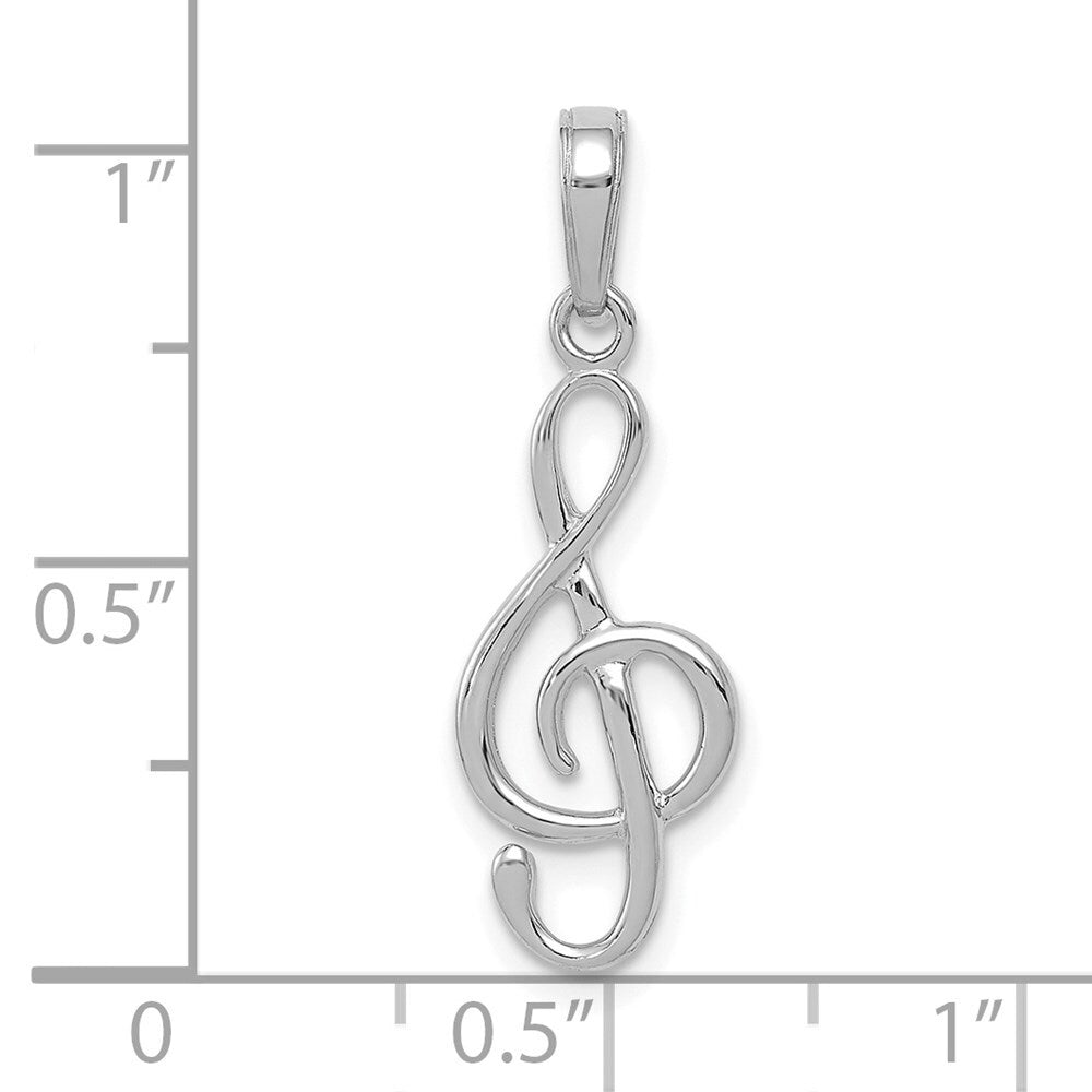14k White Gold 3-D Treble Clef Pendant for Women