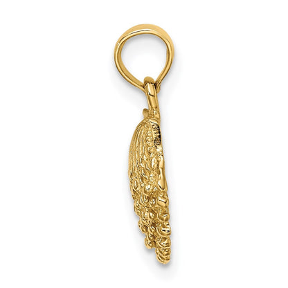 14k Yellow Gold Textured Scallop Shell Charm Pendant