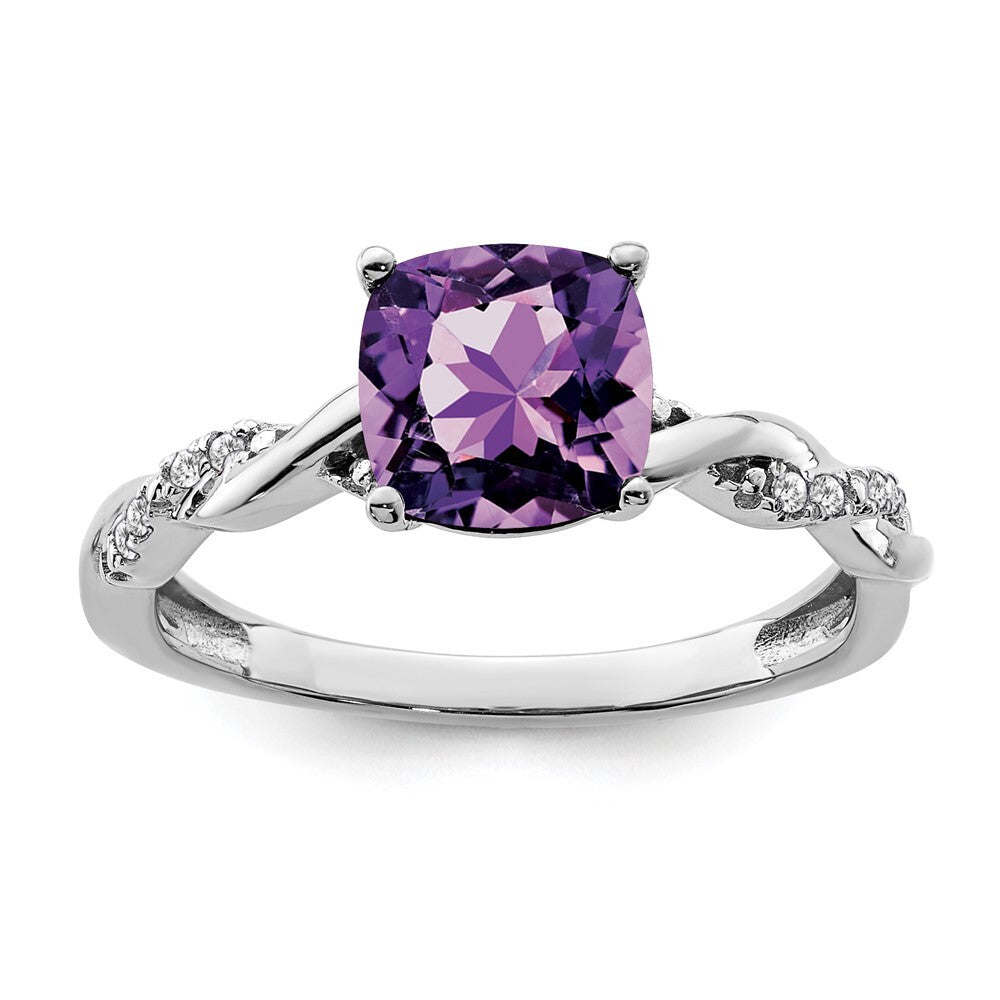 Sterling Silver Rhodium-plated Amethyst and Diamond Ring Size 7