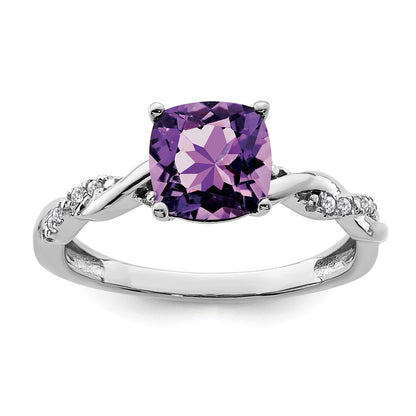 Sterling Silver Rhodium-plated Amethyst and Diamond Ring Size 7