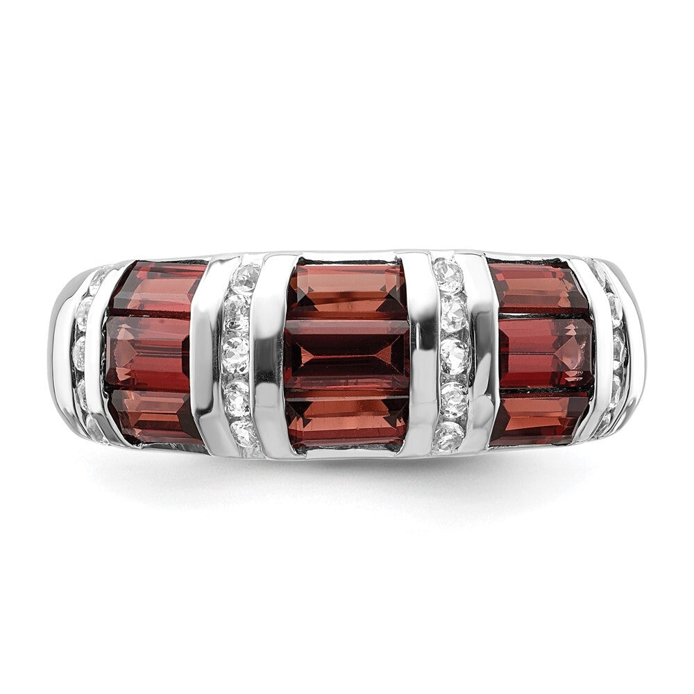 Sterling Silver Rhodium-plated Baguette Garnet & White Topaz Ring Size 6