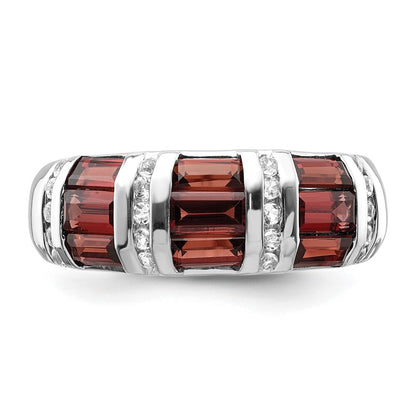 Sterling Silver Rhodium-plated Baguette Garnet & White Topaz Ring Size 6
