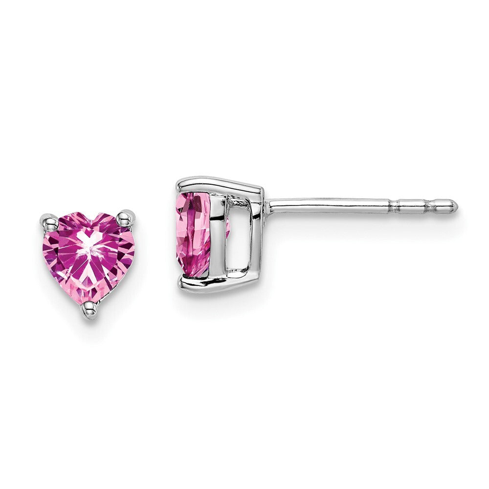 14k White Gold Heart Created Pink Sapphire Stud Earrings Gift for Women