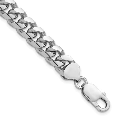 Sterling Silver Rhodium-plated 8.5mm Domed Side Diamond-Cut Curb Chain Bracelet