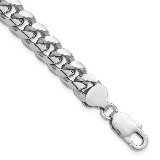 Sterling Silver Rhodium-plated 8.5mm Domed Side Diamond-Cut Curb Chain Bracelet