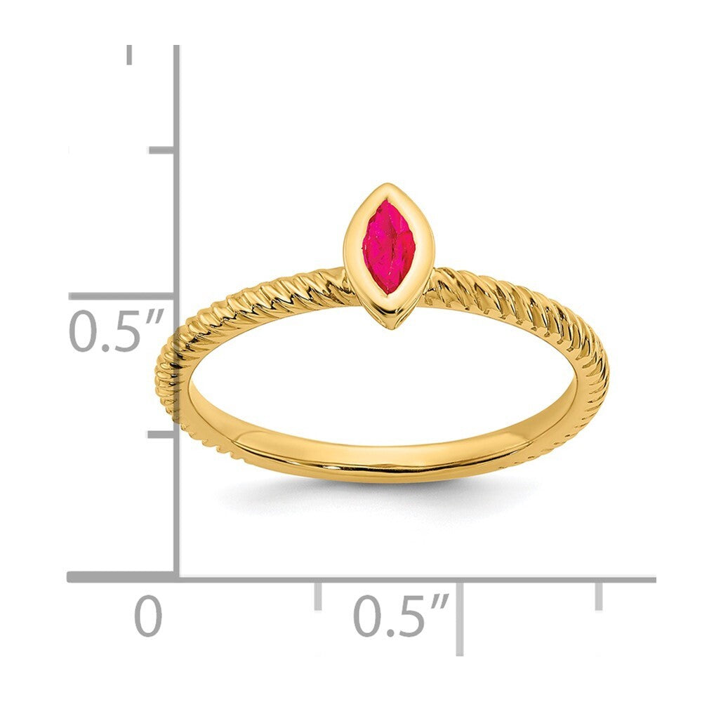 14K Yellow Gold Marquise Bezel Ruby Ring Size 7