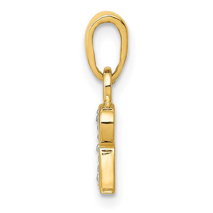 14k Yellow Gold with Rhodium Diamond Letter R Initial Pendant for Women