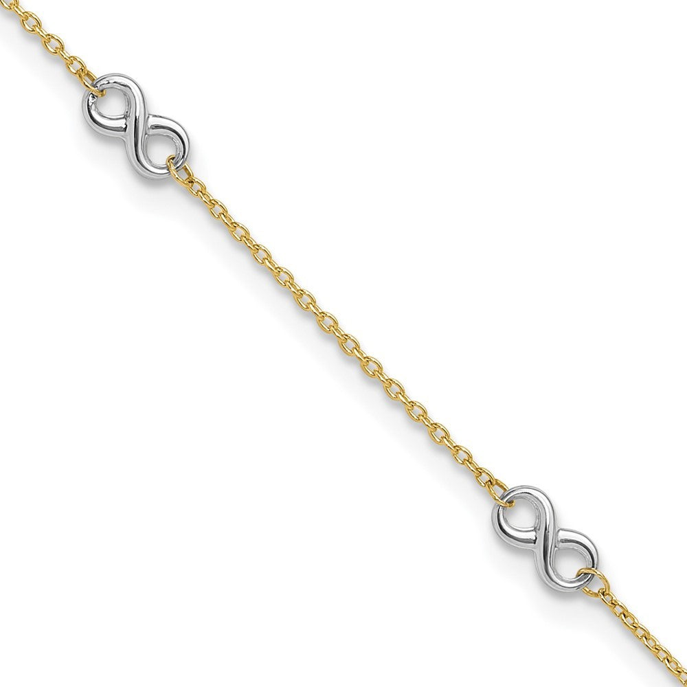 14k Yellow Gold Two-tone Polished Infinity 5-Station 11" Anklet