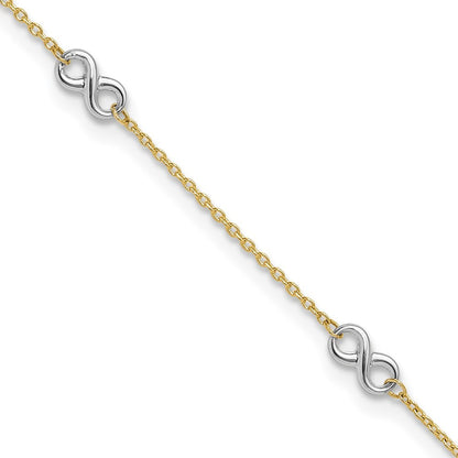 14k Yellow Gold Two-tone Polished Infinity 5-Station 11" Anklet