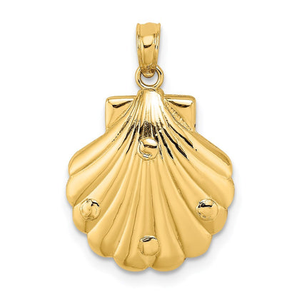 14k Yellow Gold Reversible Dolphins and Waves in Shell Charm Pendant for Women