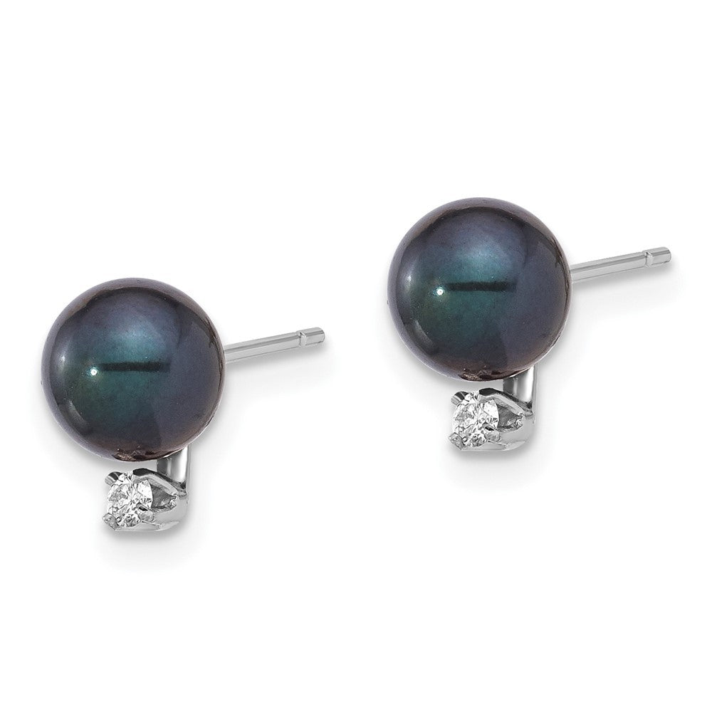 14k Gold 6-7mm Black Akoya Saltwater Cultured Pearl & .06 Carat Diamond Earrings