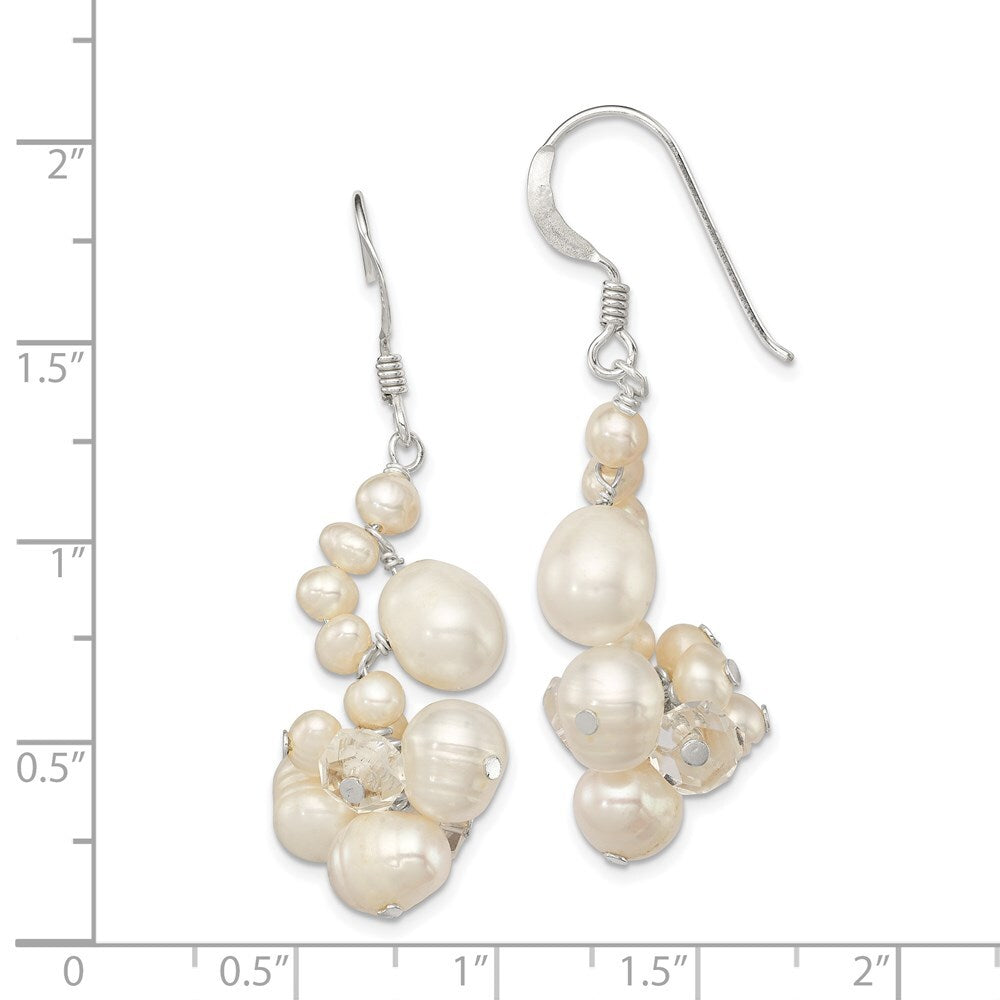Sterling Silver Freshwater Cultured Pearl & Crystal Cluster Dangle Earrings
