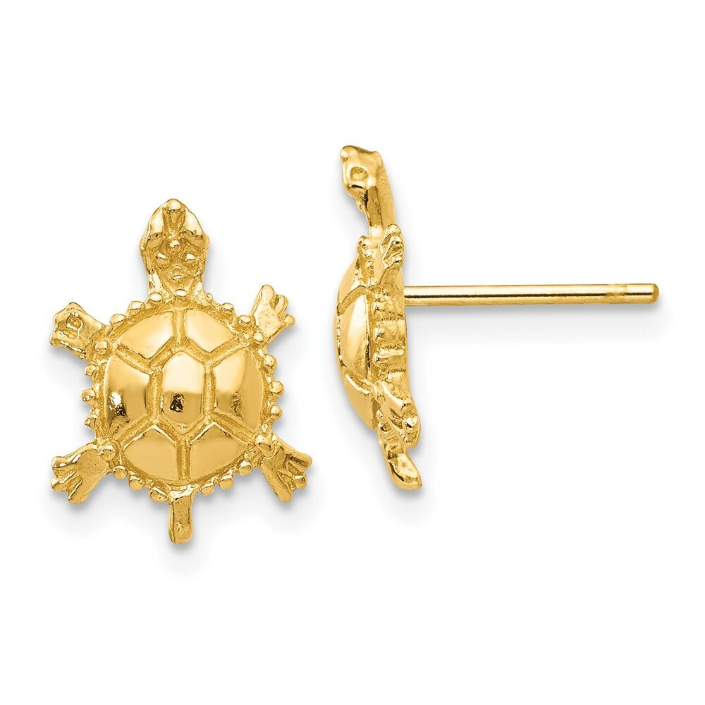 14k Yellow Gold Turtle Stud Earrings Gift for Women